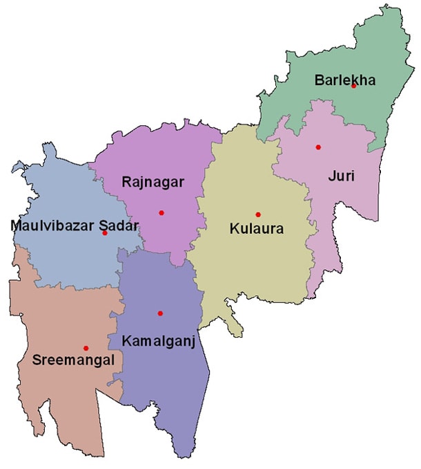 Map of Moulvibazar District