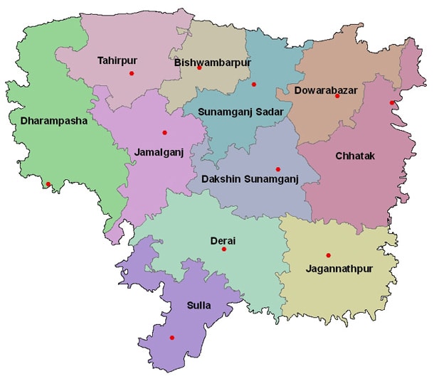 Map of Sunamganj District